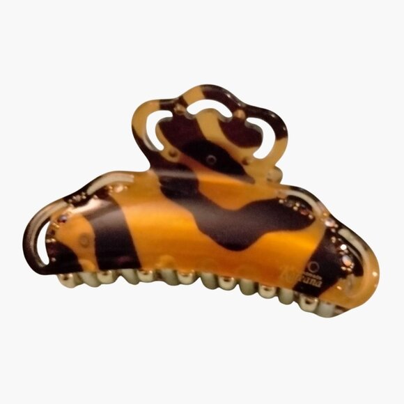 Koreana Tortoise Shell Hair Clip Rhinestone Accents Gold Tone Spring Comb - Picture 3 of 7